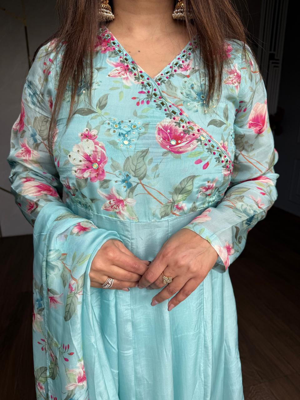 FLORAL SOFT ORGANZA ANARKALI SUIT