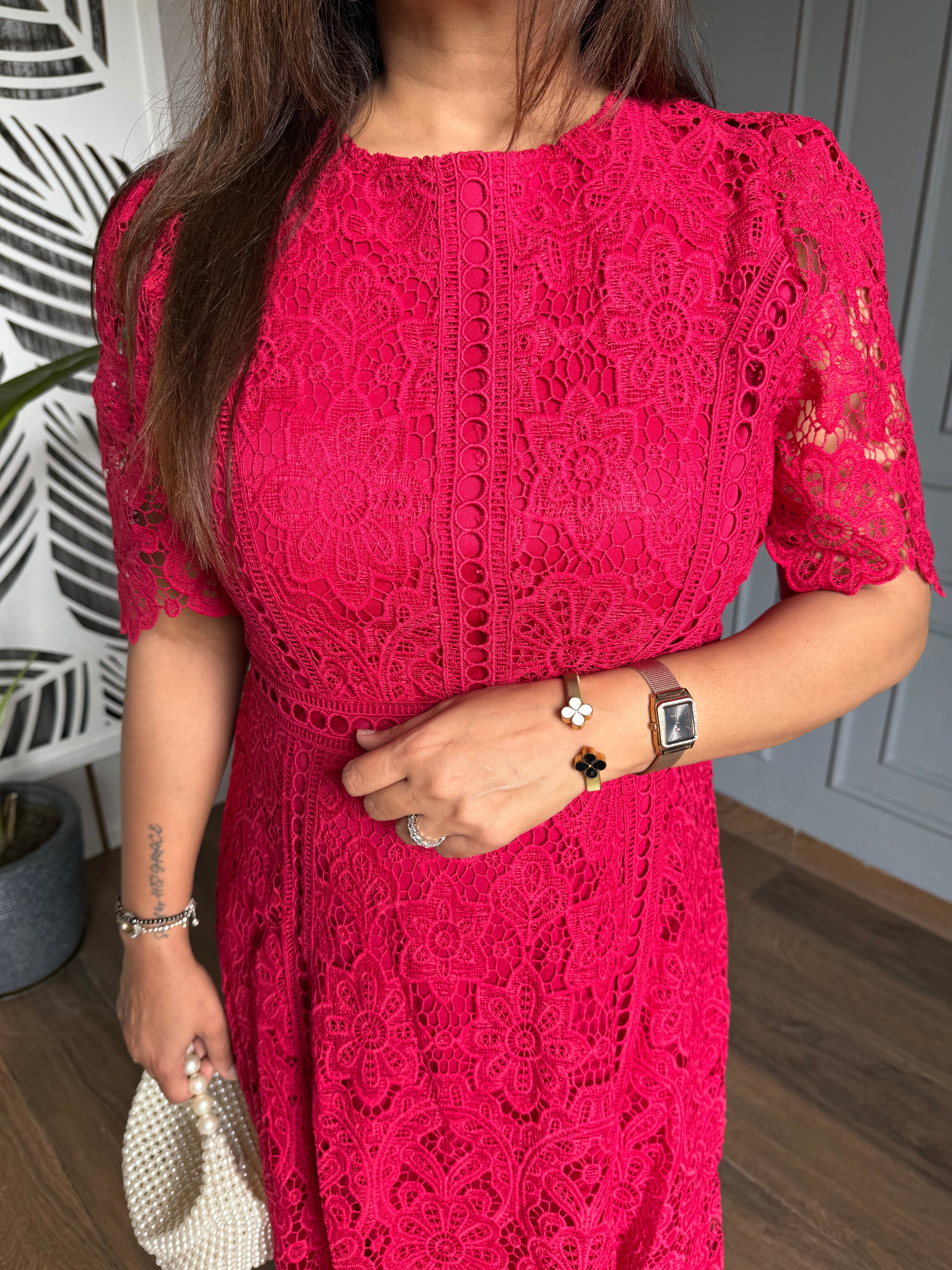 Cotton crochet calf length dress (Love)