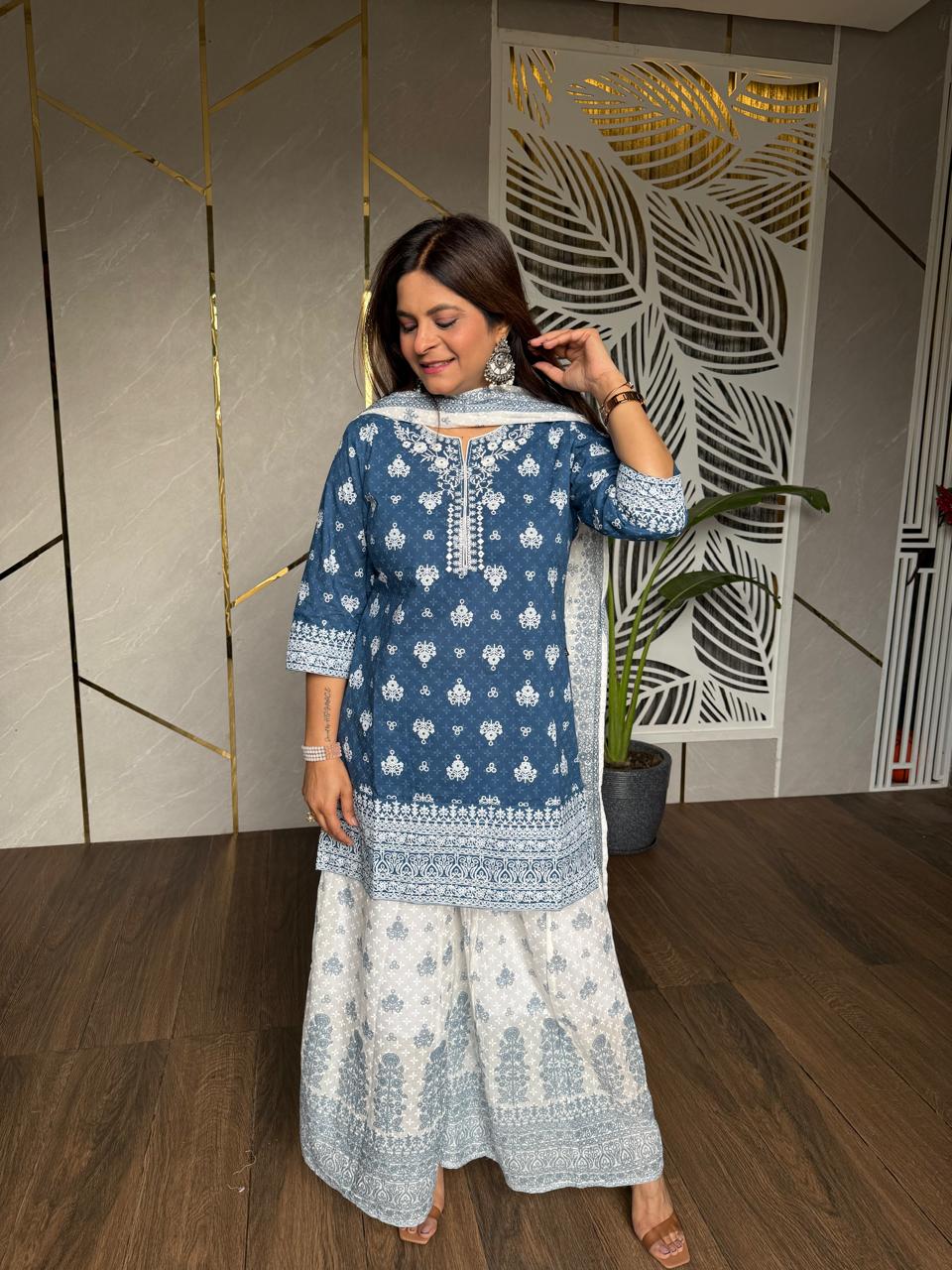 MUL COTTON 3 PIECE SHARARA SET