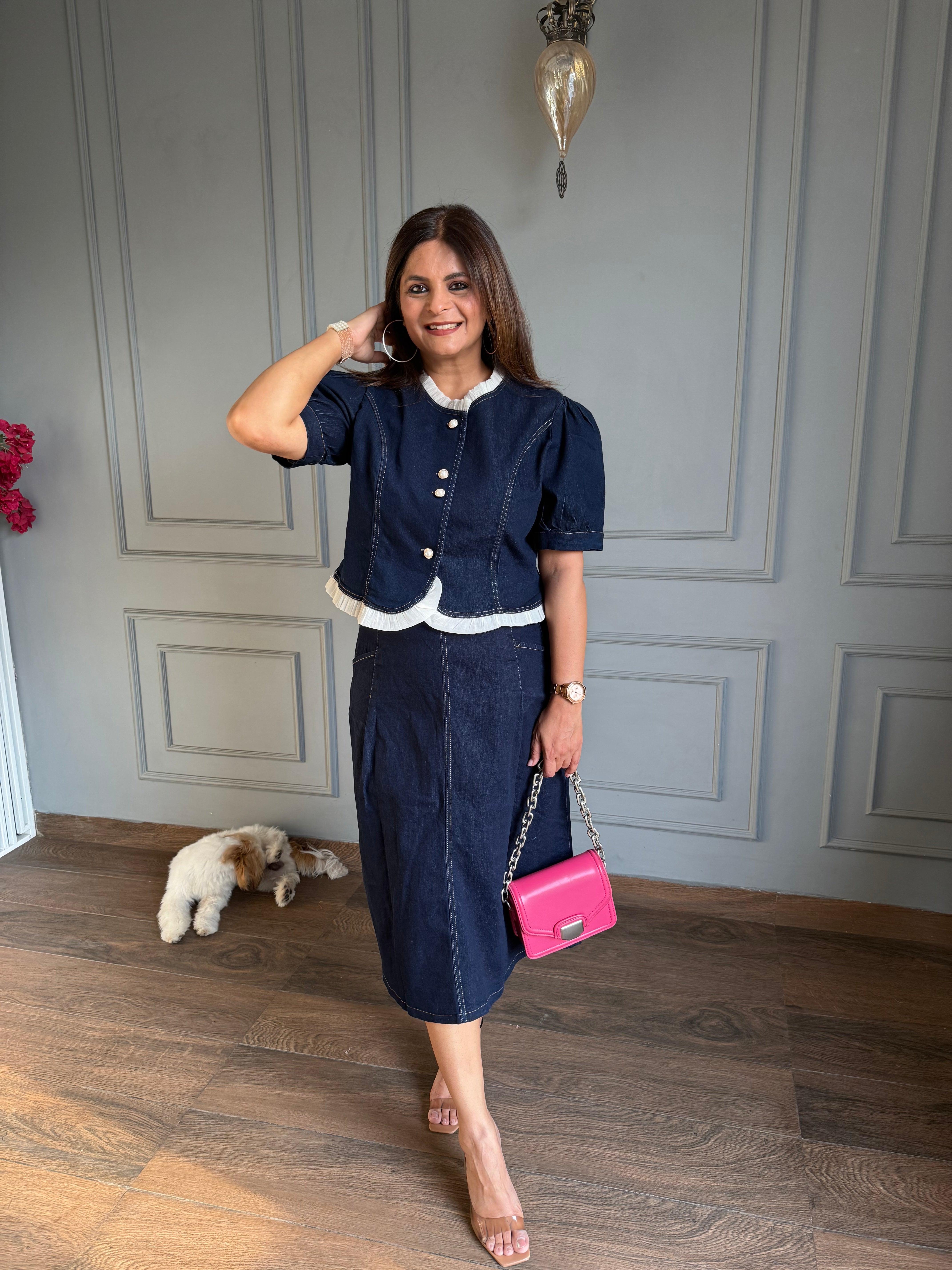 Denim piece skirt dress (Monday) Royal blue L - Main Image