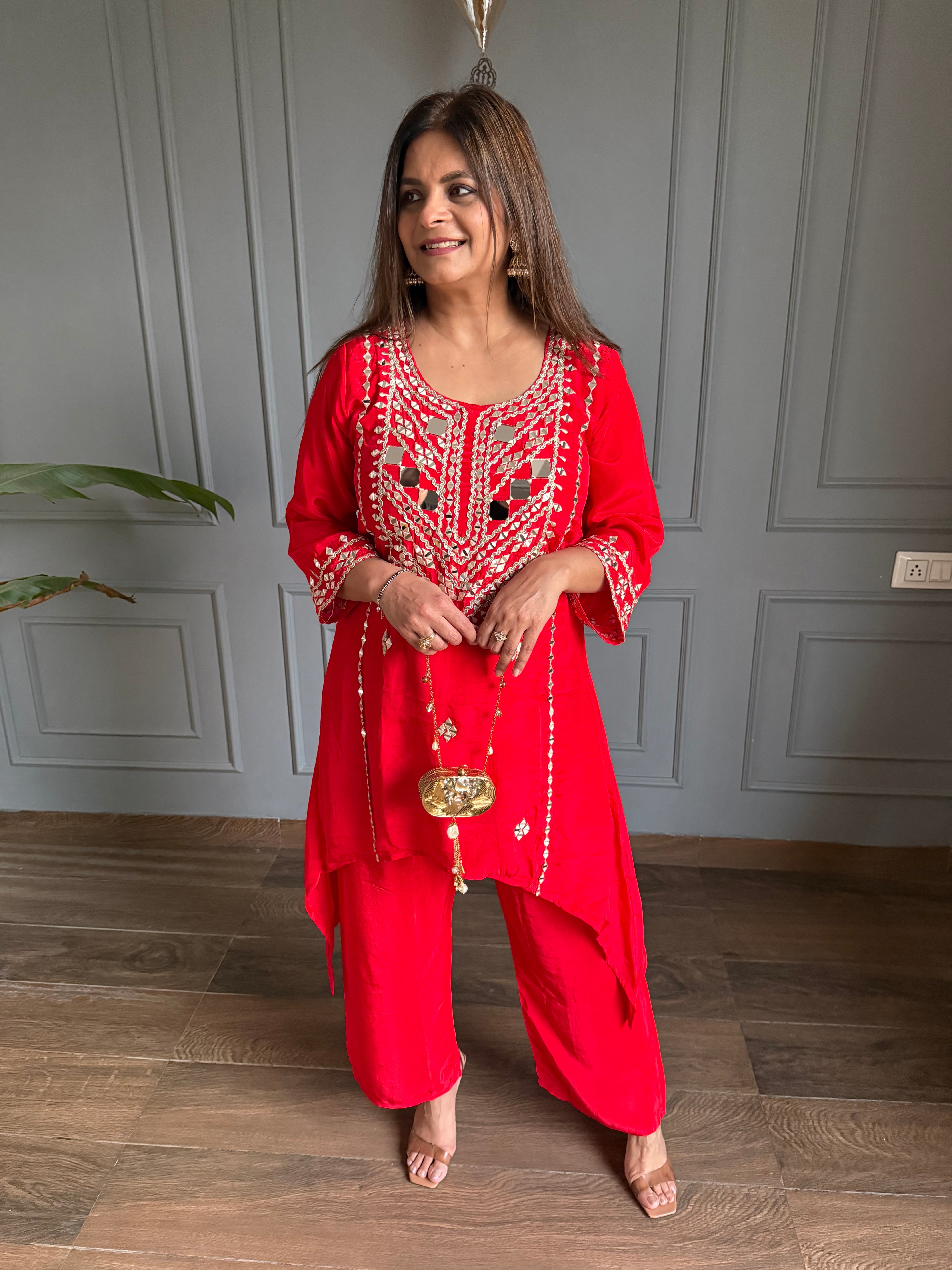 Crepe hand embroided mirror work co-ord set (Sheesha)