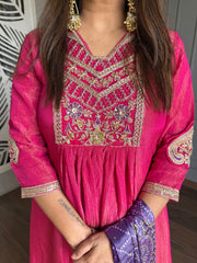 Crush tissue embroided suit with banarasi dupatta (Amara)