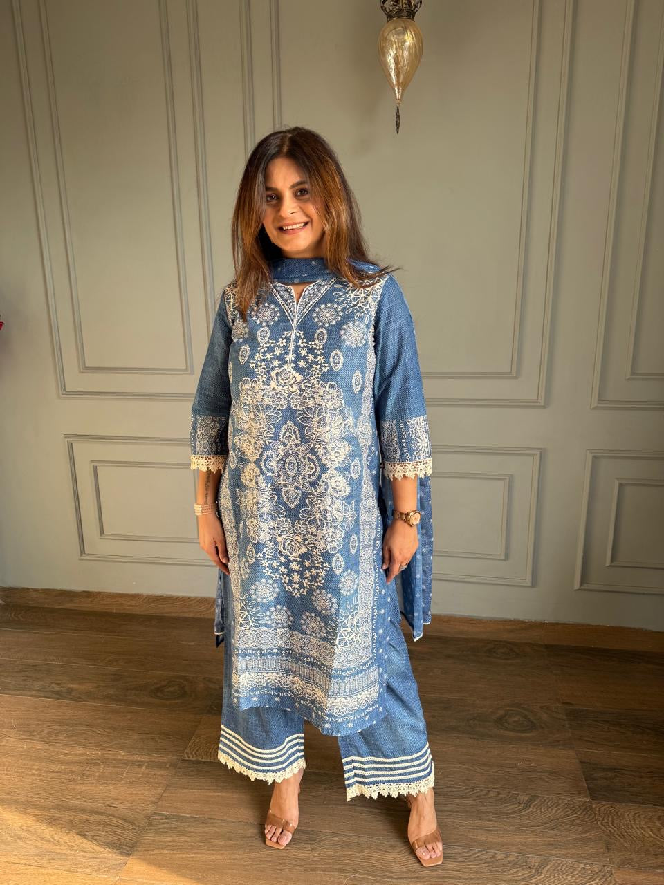 Printed denim soft cotton suit (Butter denim)