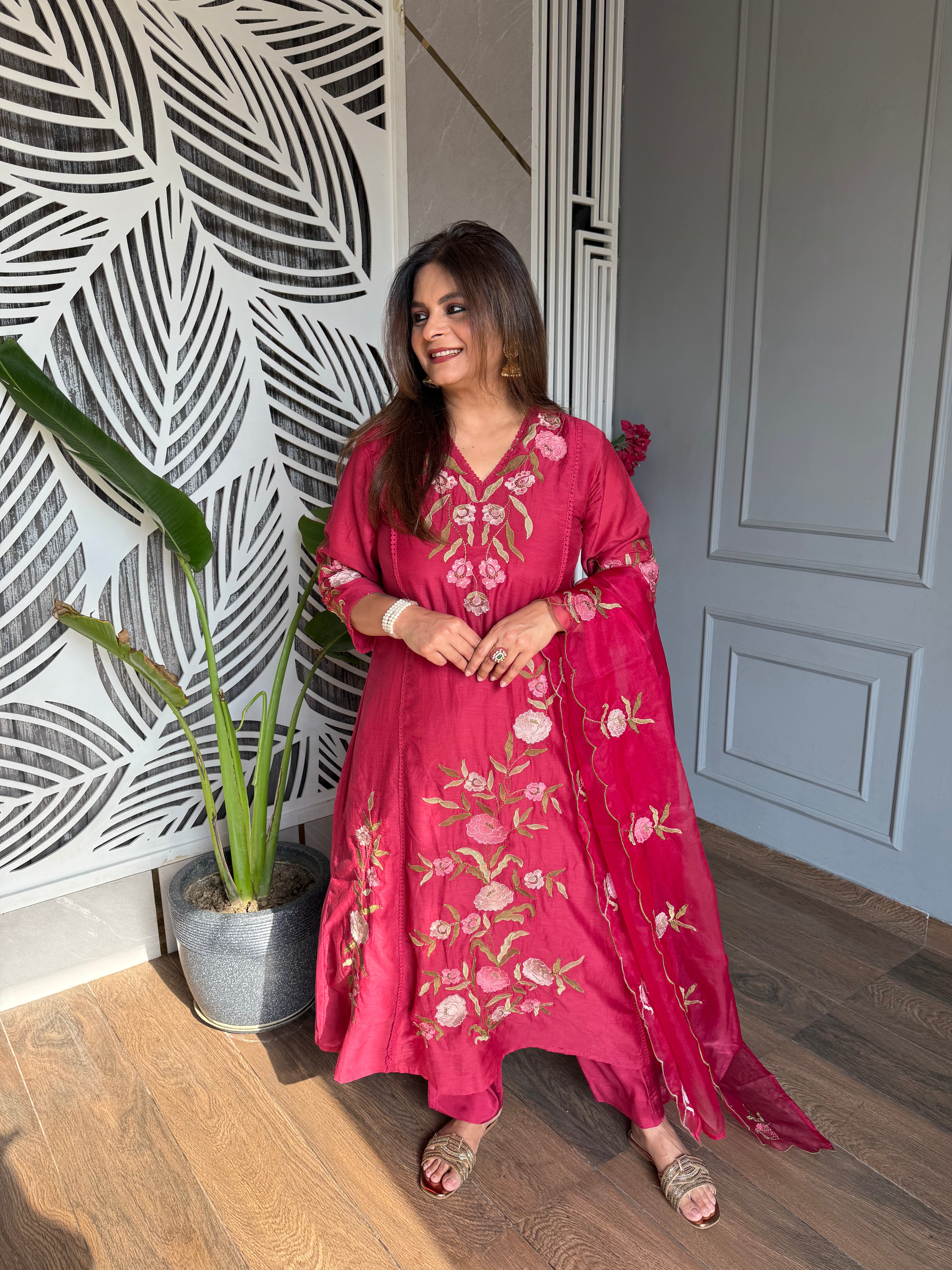 Super soft embroided Chanderi cotton suit (Sunday)