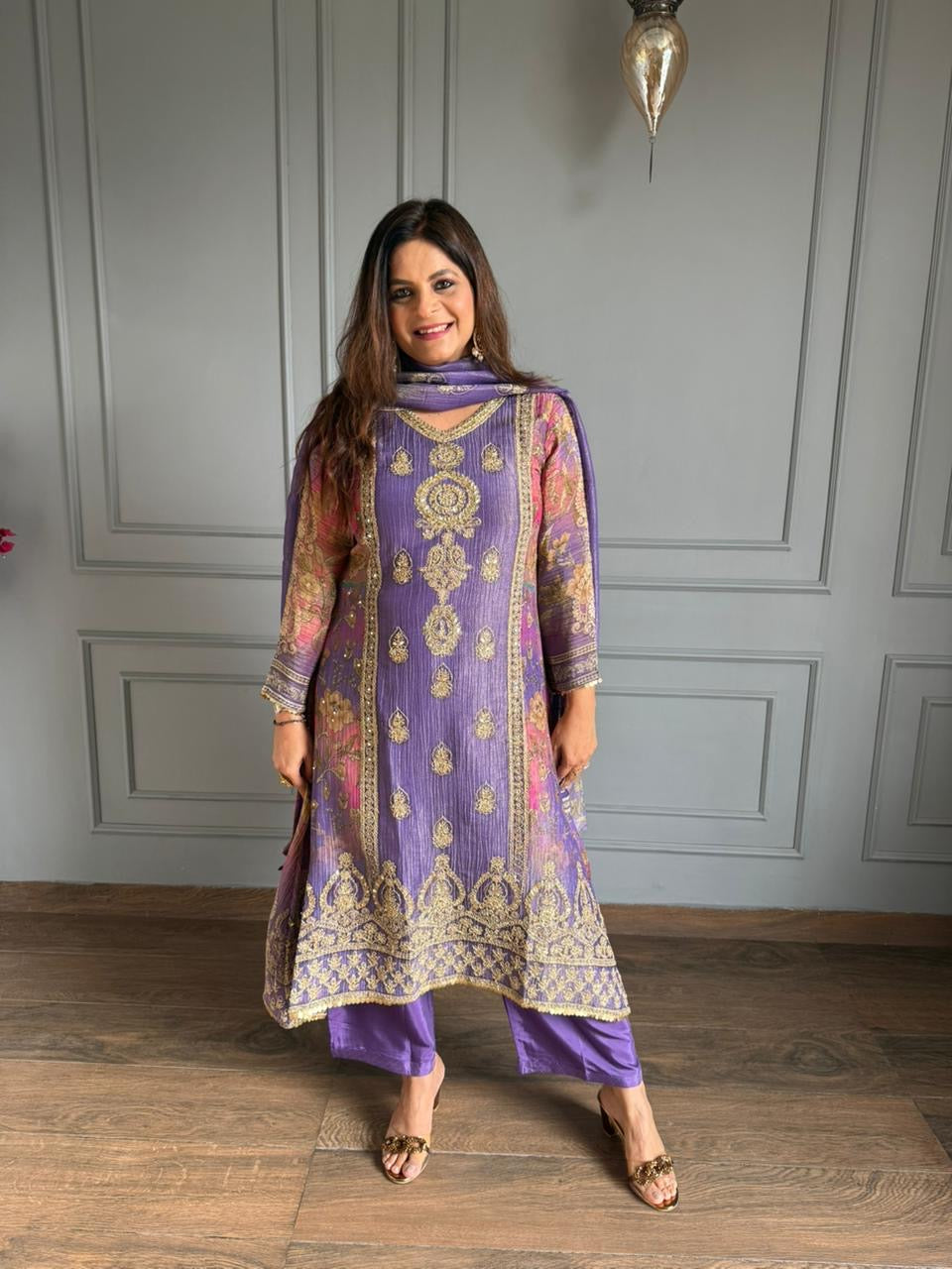 Tissue silk embroided suit (Saaz)