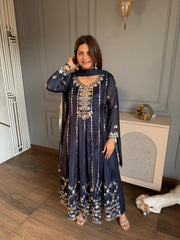 Beautiful long length anarkali suit with leather work detailing (Mansha)