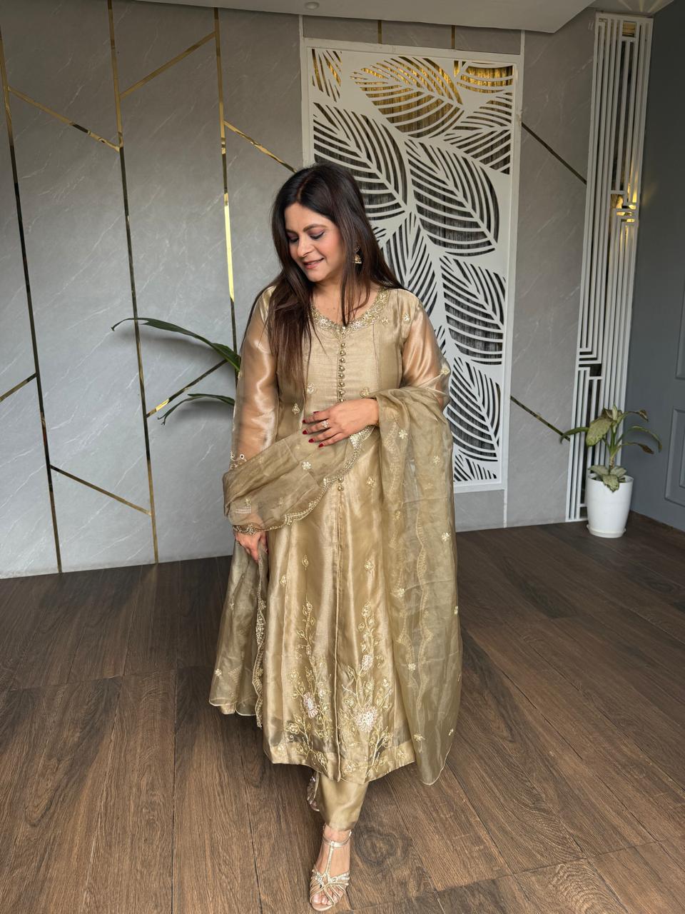 FLARRED ANARKALI HAND EMBROIDED LUXURY SUIT