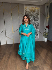 Pakistani cotton suit with organza dupatta