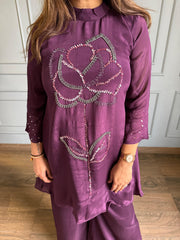 Chinnon chiffon hand embroidered 2 piece co-ord set (Mulberry)