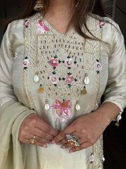 Hand embroided cotton silk suit