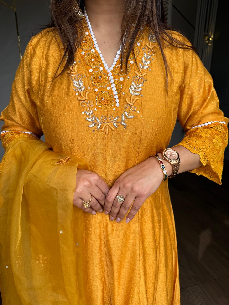 Pakistani cotton suit with organza dupatta