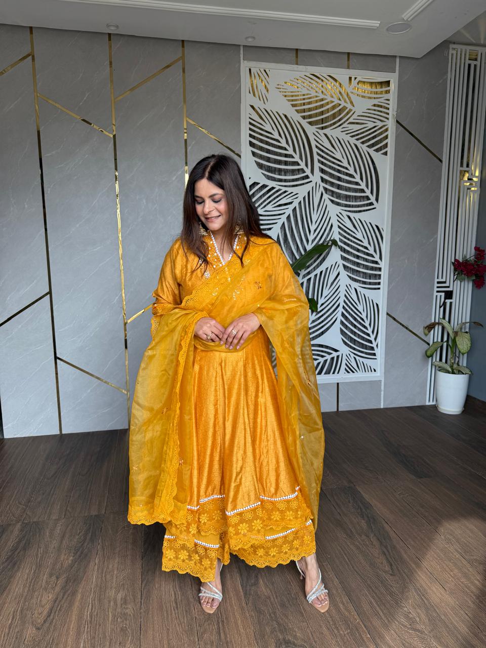 Pakistani cotton suit with organza dupatta