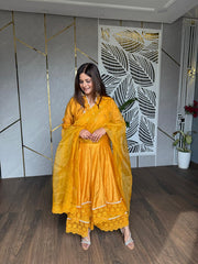 Pakistani cotton suit with organza dupatta