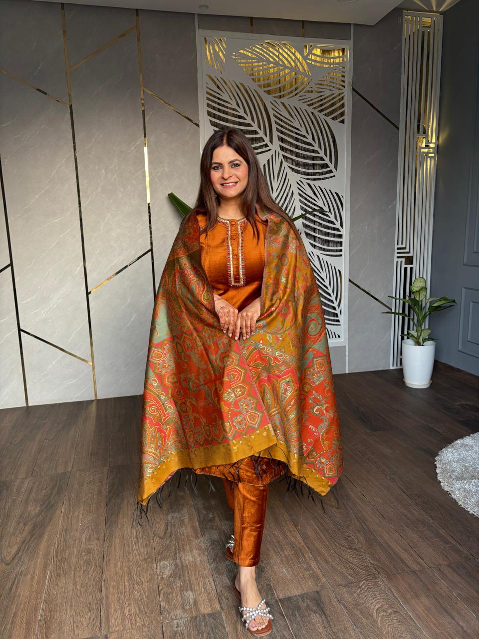 VELVET EMBROIDED BANARASI DUPATTA SUIT