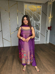 Hand embroided tissue silk suit