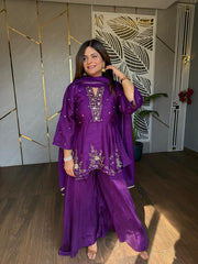 Pure silk peplum sharara suit