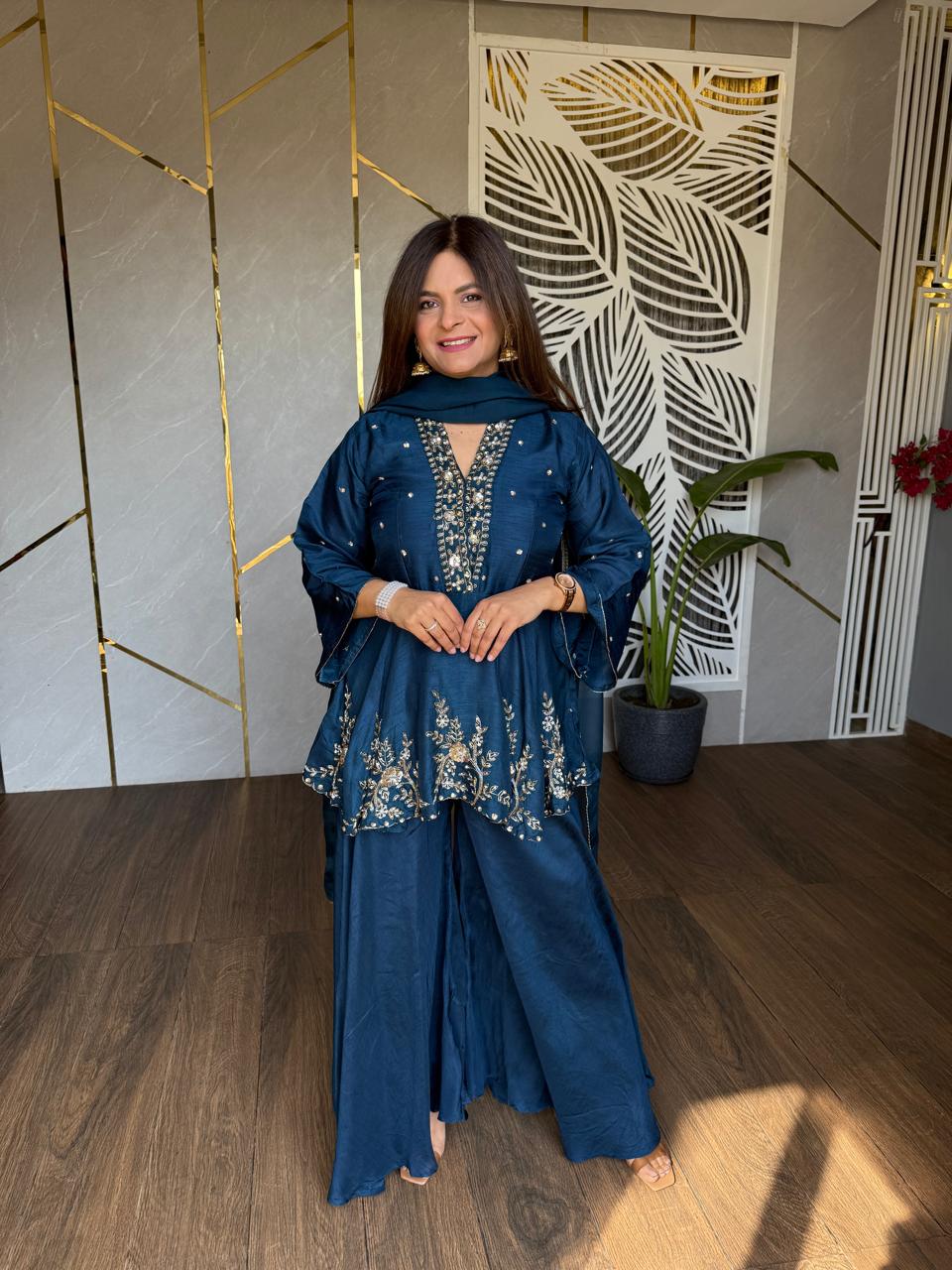 Pure silk peplum sharara suit