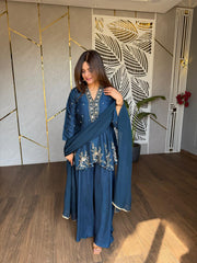 Pure silk peplum sharara suit