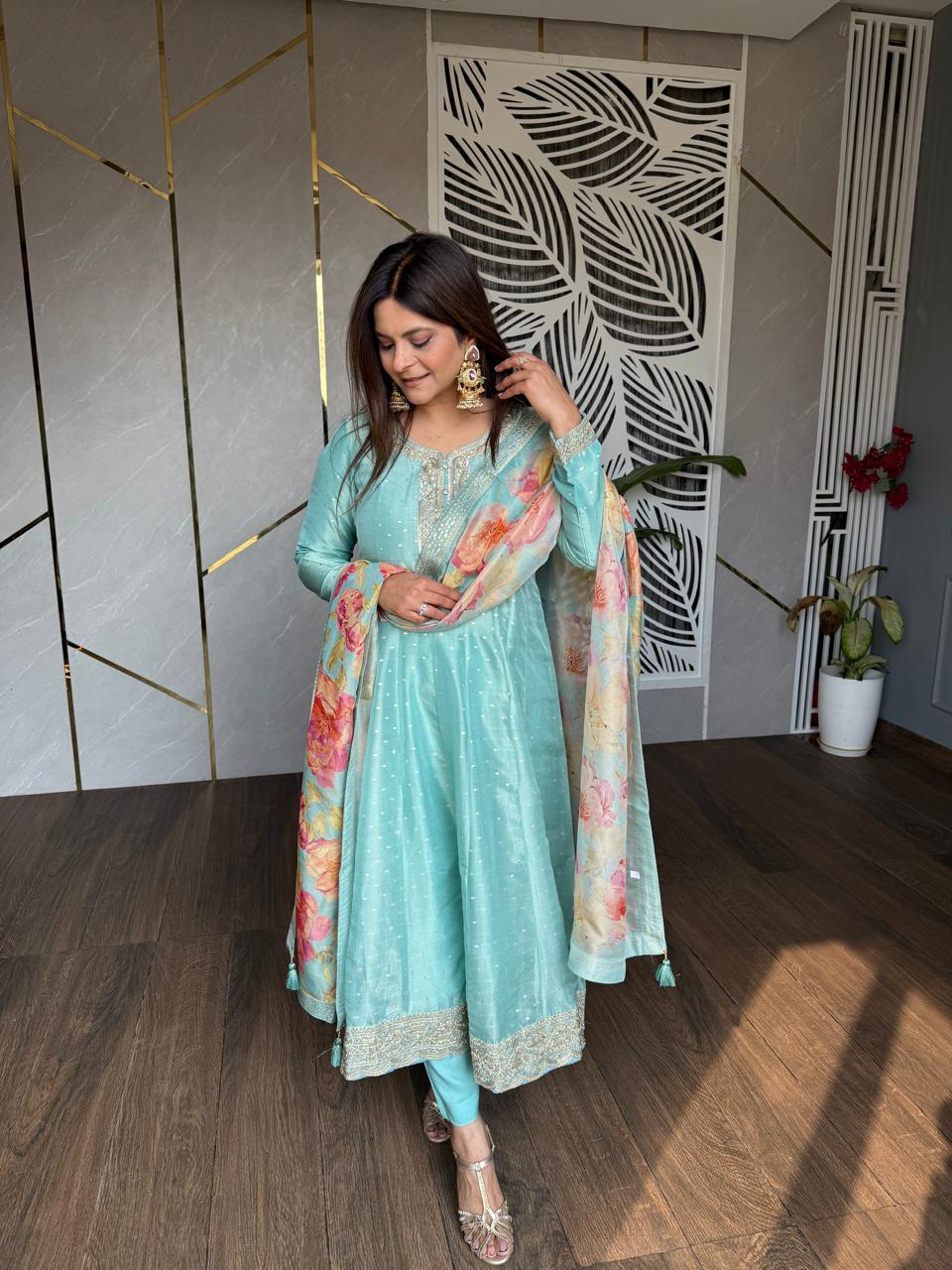 Kalidar anarkali organza suit