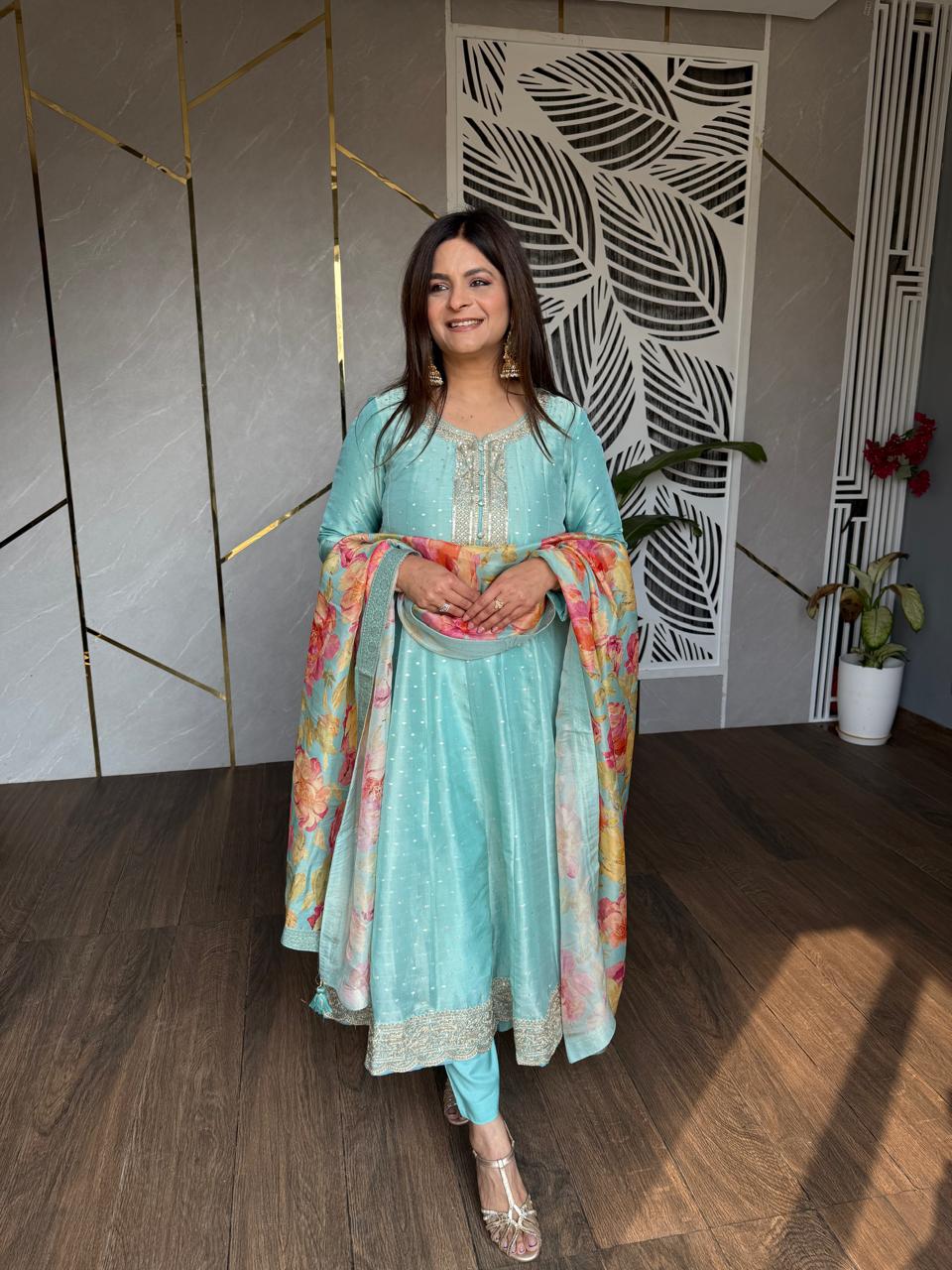 Kalidar anarkali organza suit