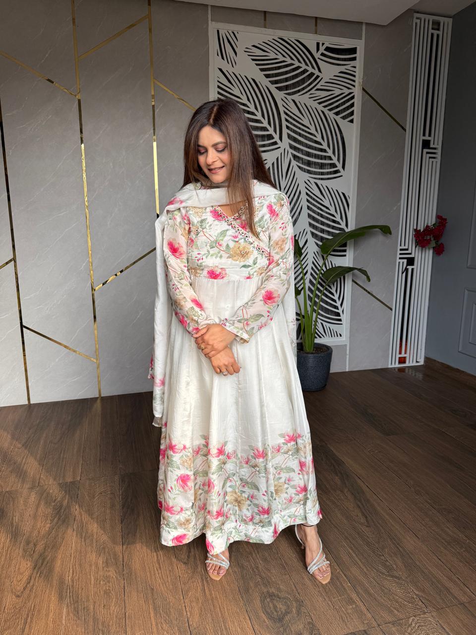 FLORAL SOFT ORGANZA ANARKALI SUIT