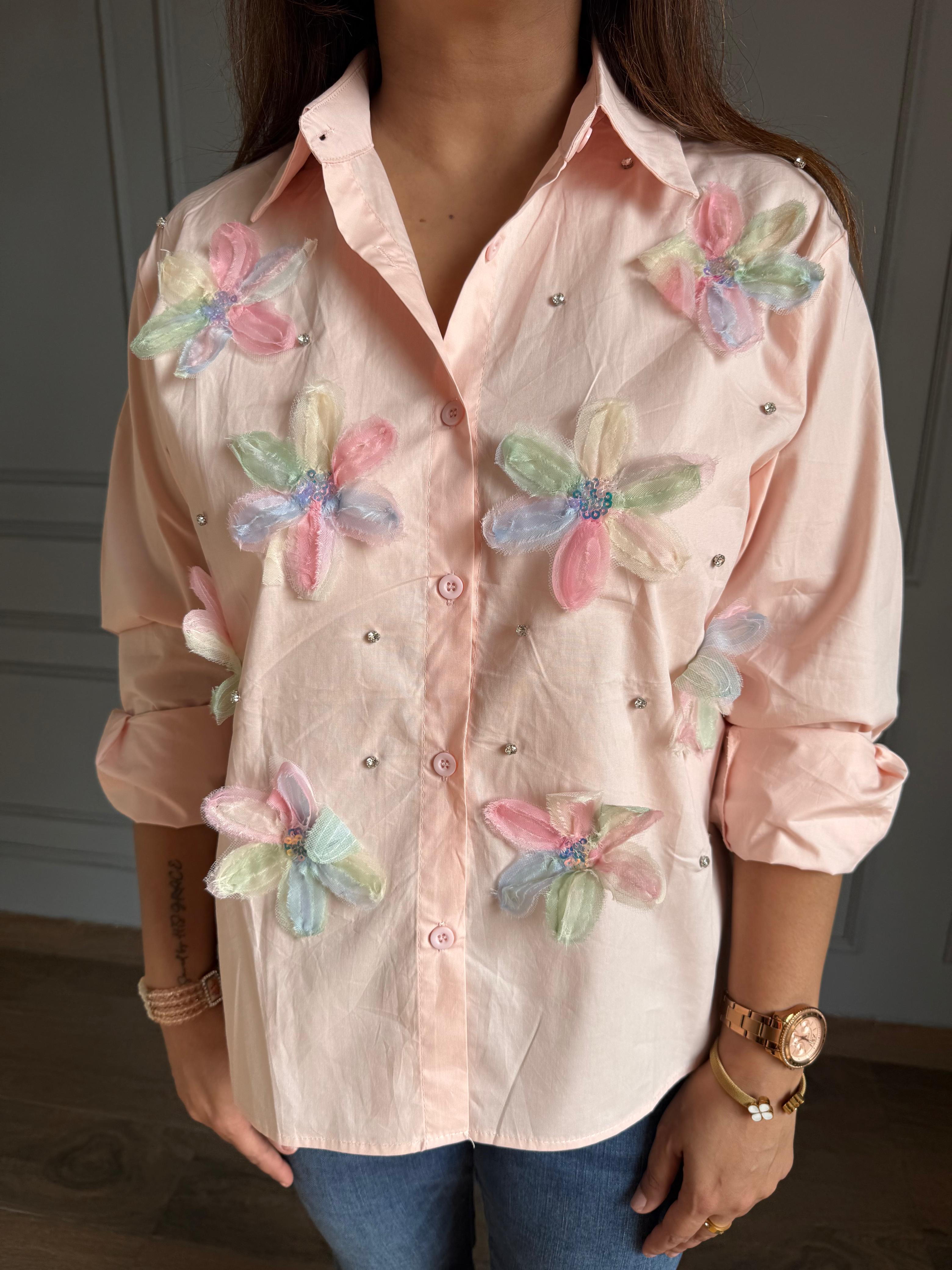 Cotton 3d flower embellished shirt (Net)