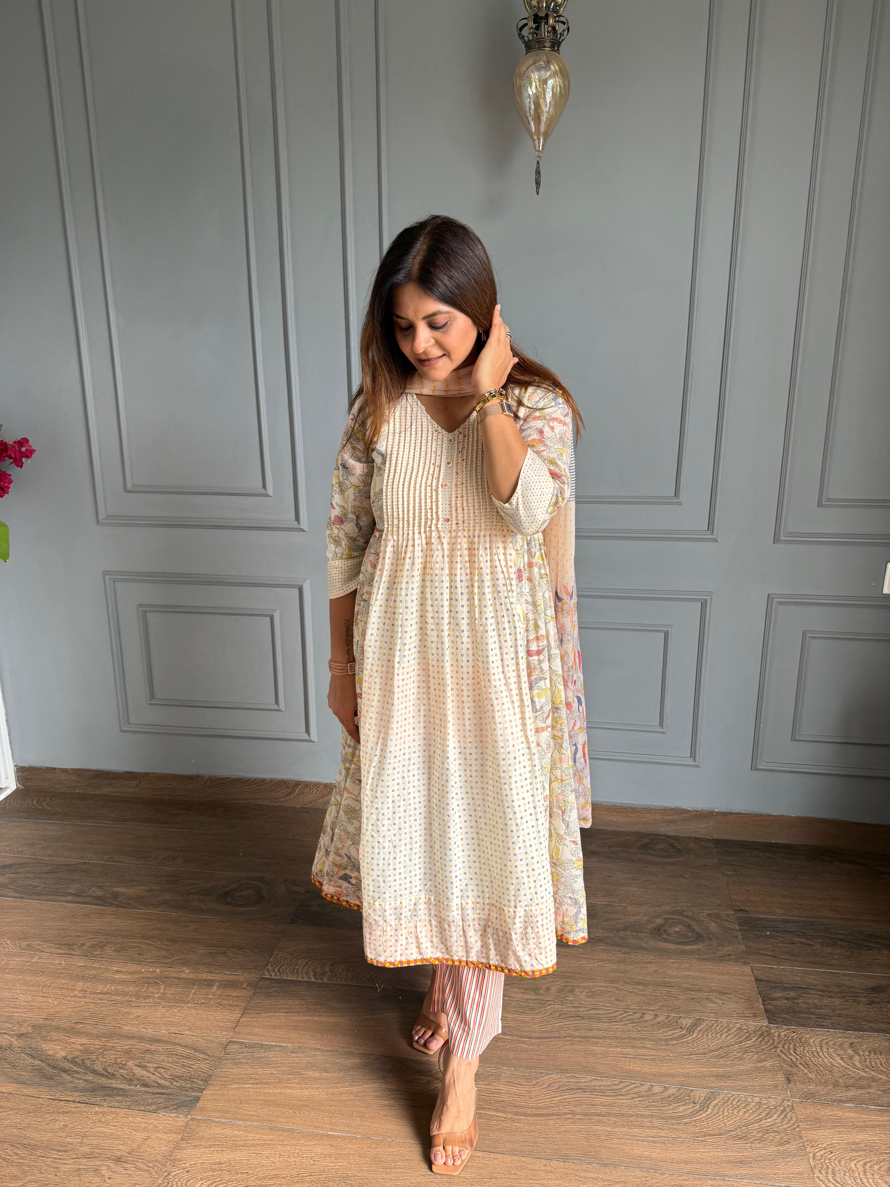Pure cotton A lined short anarkali suit (Hazel)