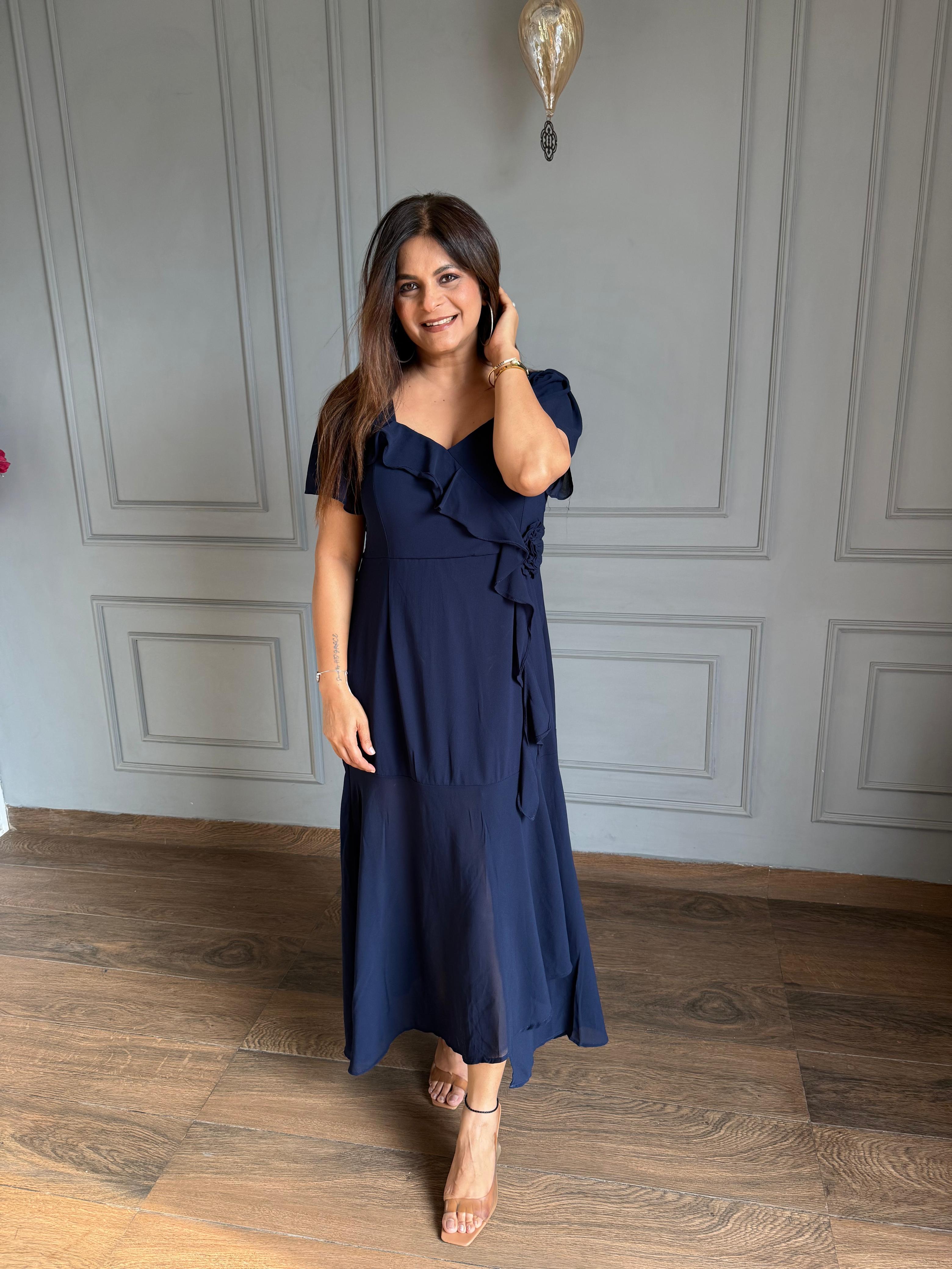Long frill dress in big sizes (Flower)