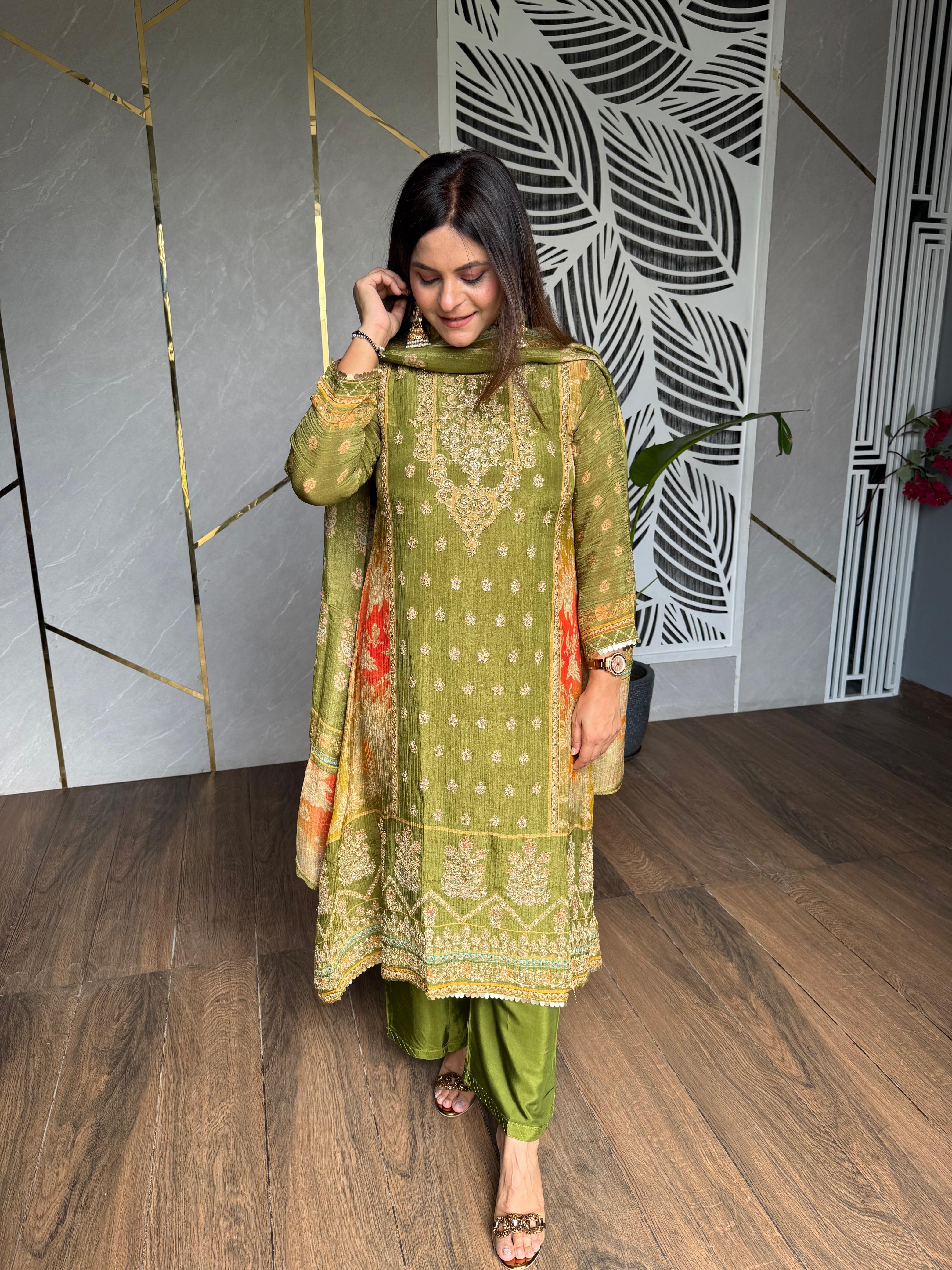 Tissue silk embroided suit (Saaz)