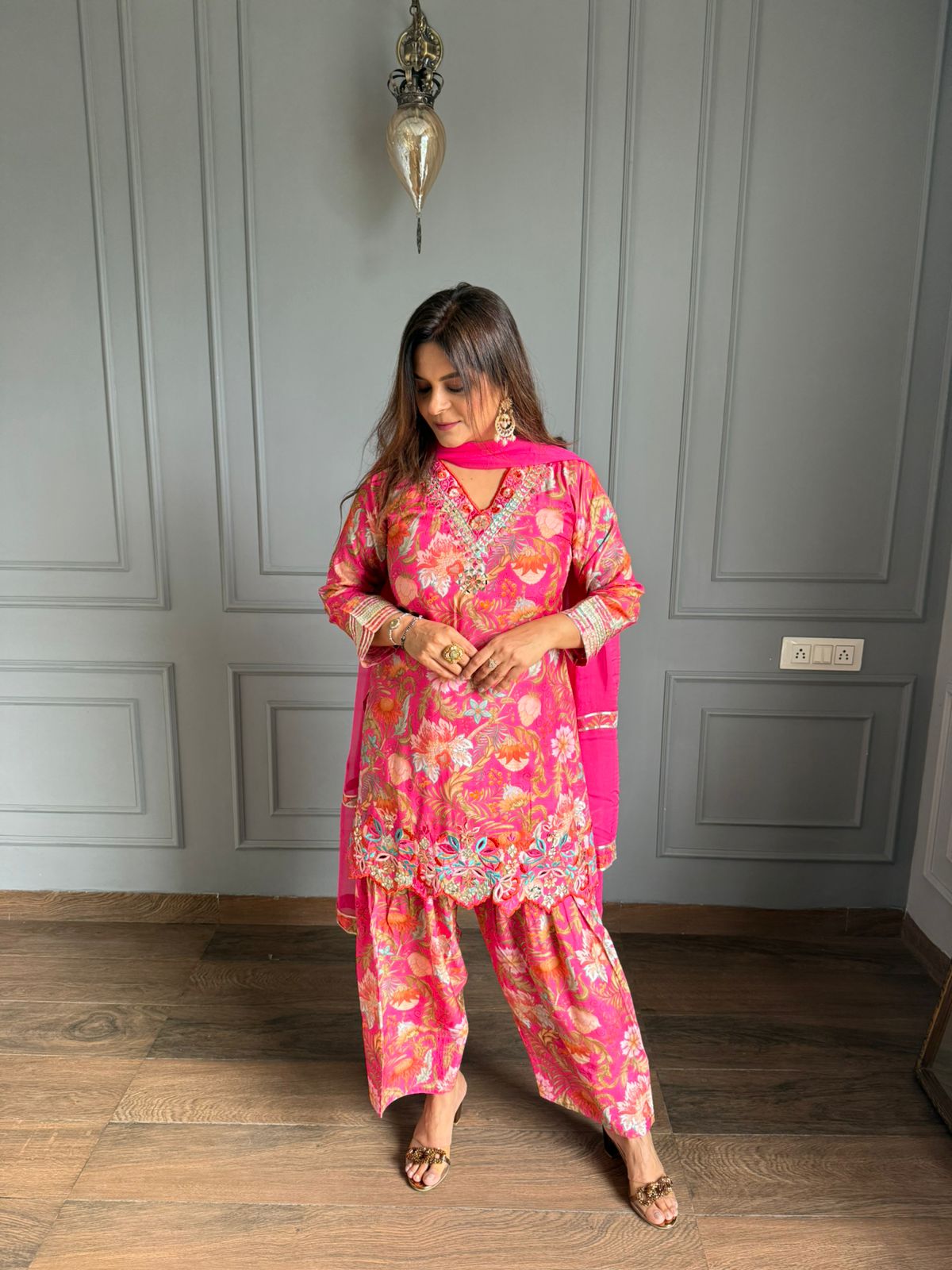 Farshi Salwar Crepe Hand Work Suit With Chiffon Dupatta (Sneha)