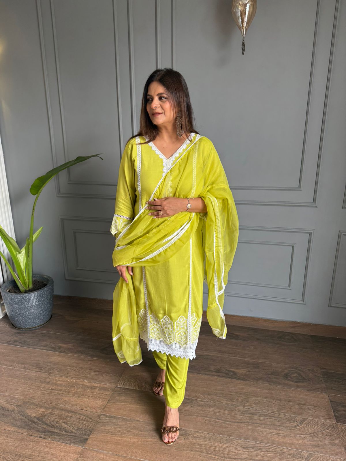 Muslin Cotton Suit (Lime) (With Lining in Shirt)