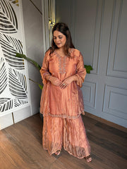 New festive hand embroidered crushed tissue kalidaar sharara suit (Madhu)