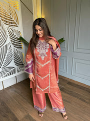 New crushed tissue embroidered suit with embroidered dupatta (Surekha)