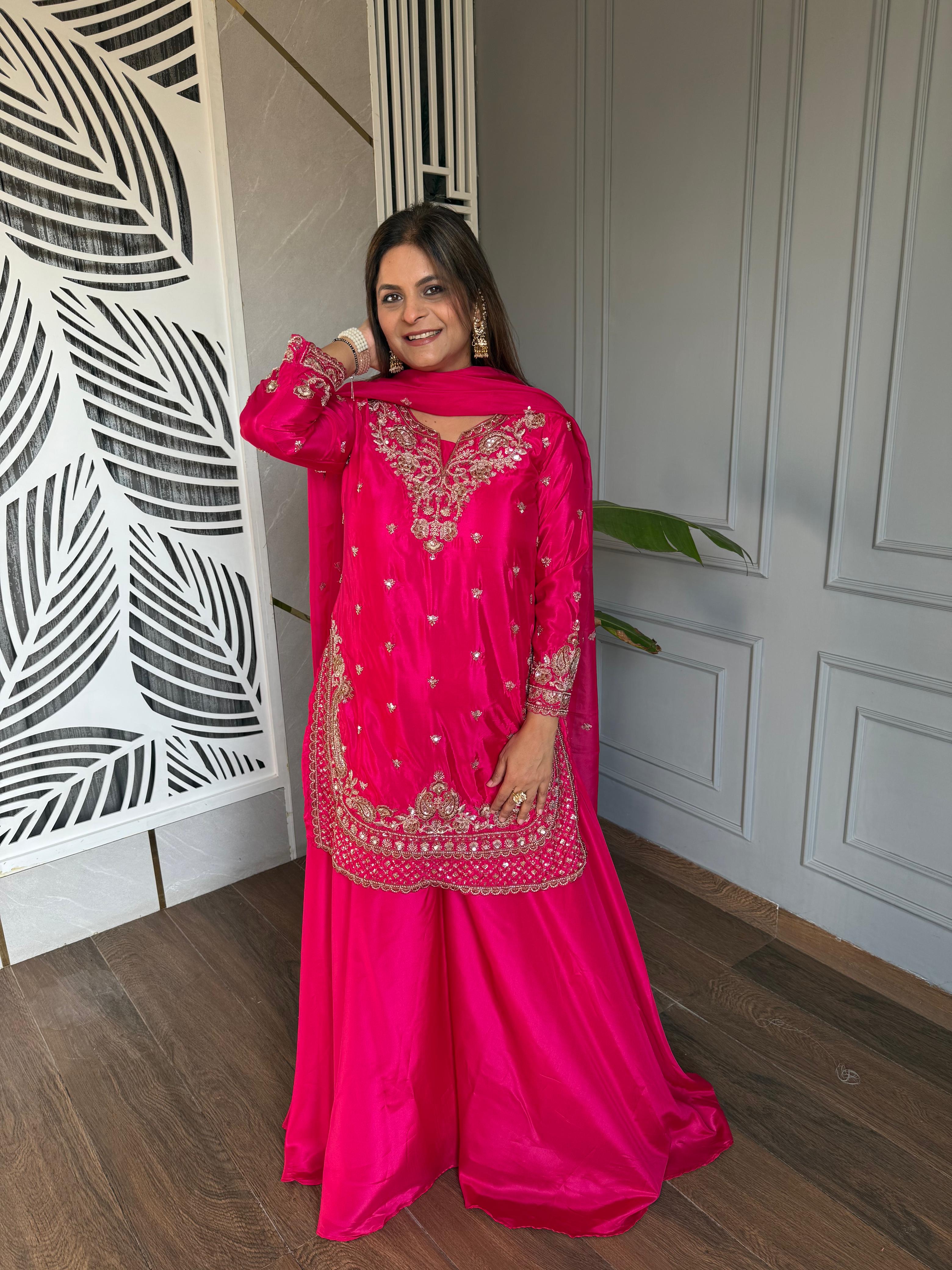 Crepe fabric sharara suit with handwork detailing (Haseena)