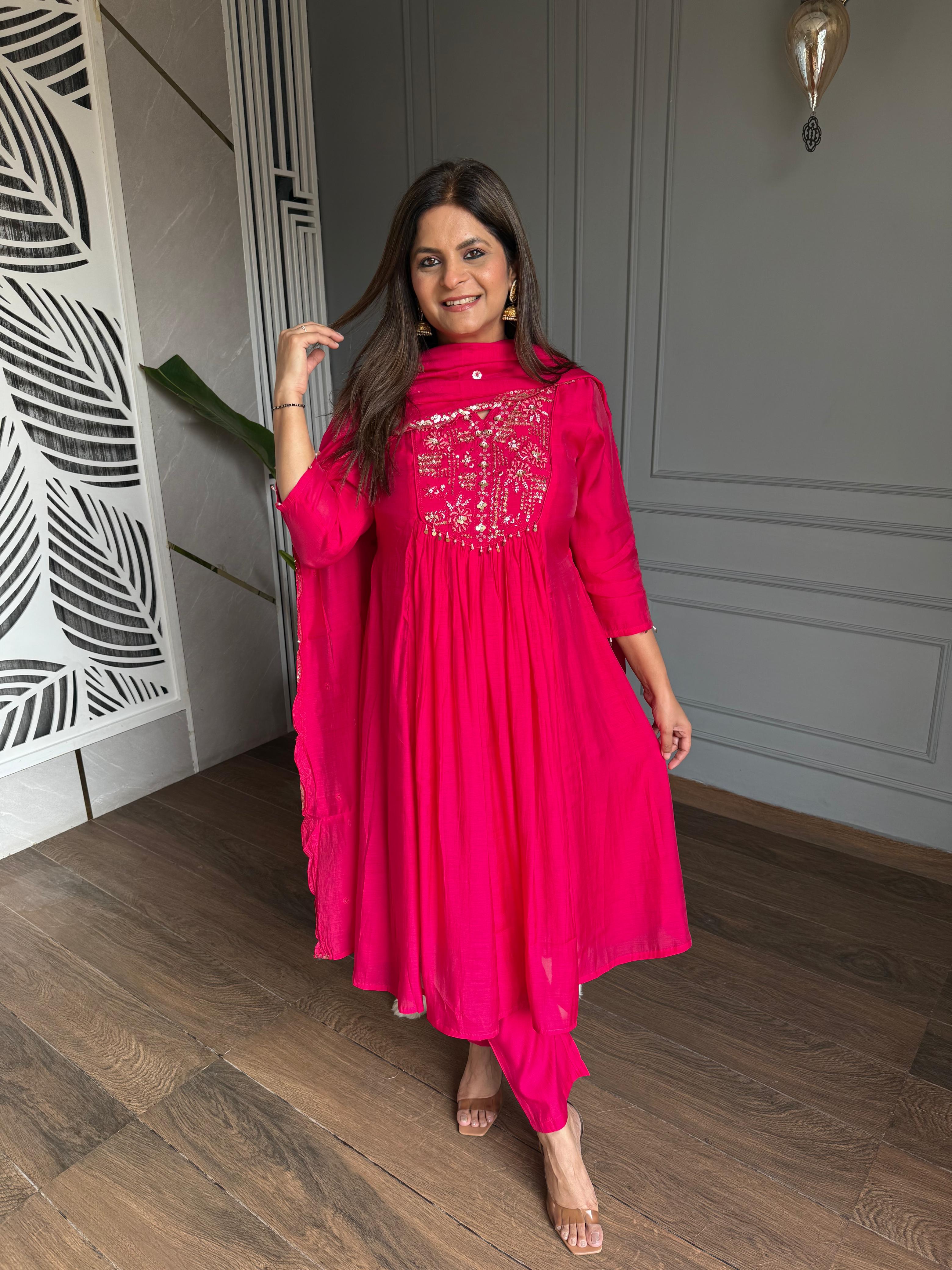 Embroided cotton silk A line suit (Myra)