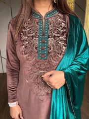 CONTRAST VELVET DUPATTA SUIT