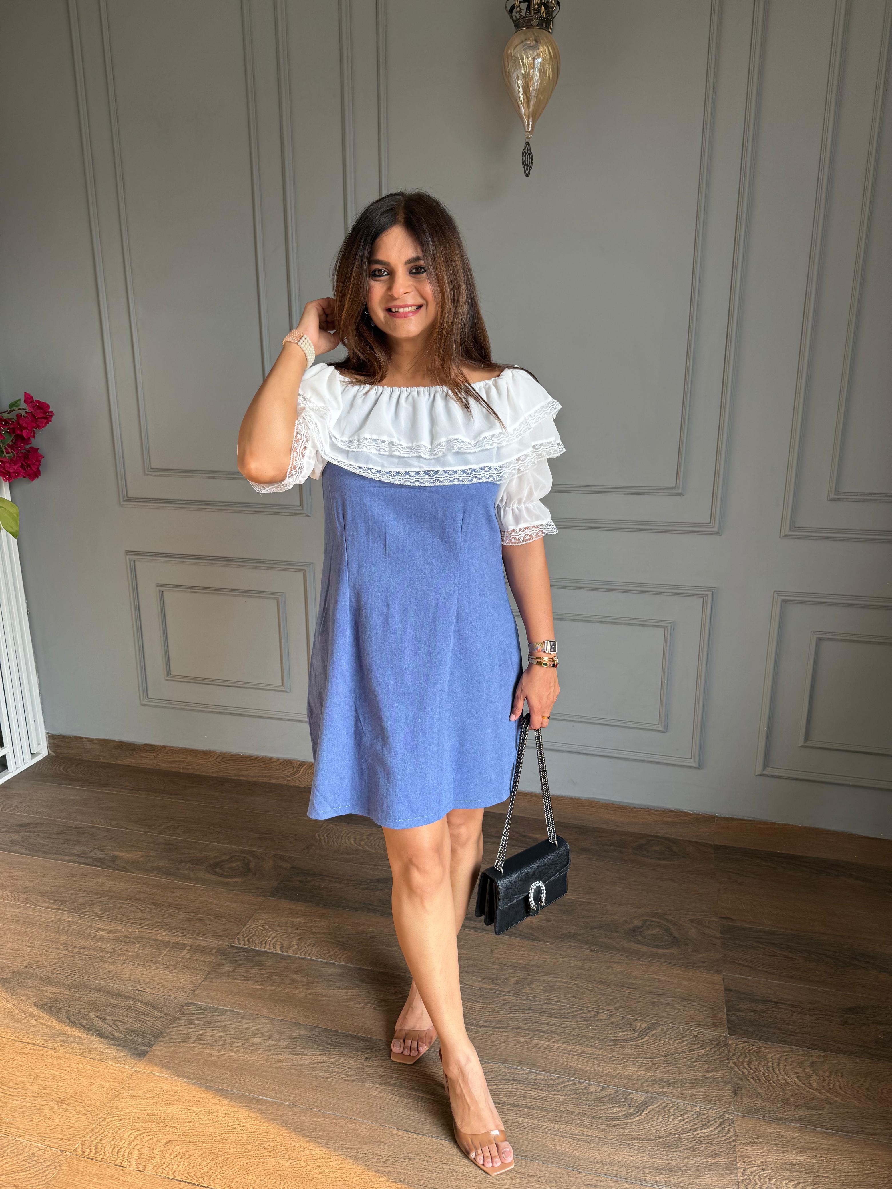 Summer denim off-shoulder dress (Tokyo)