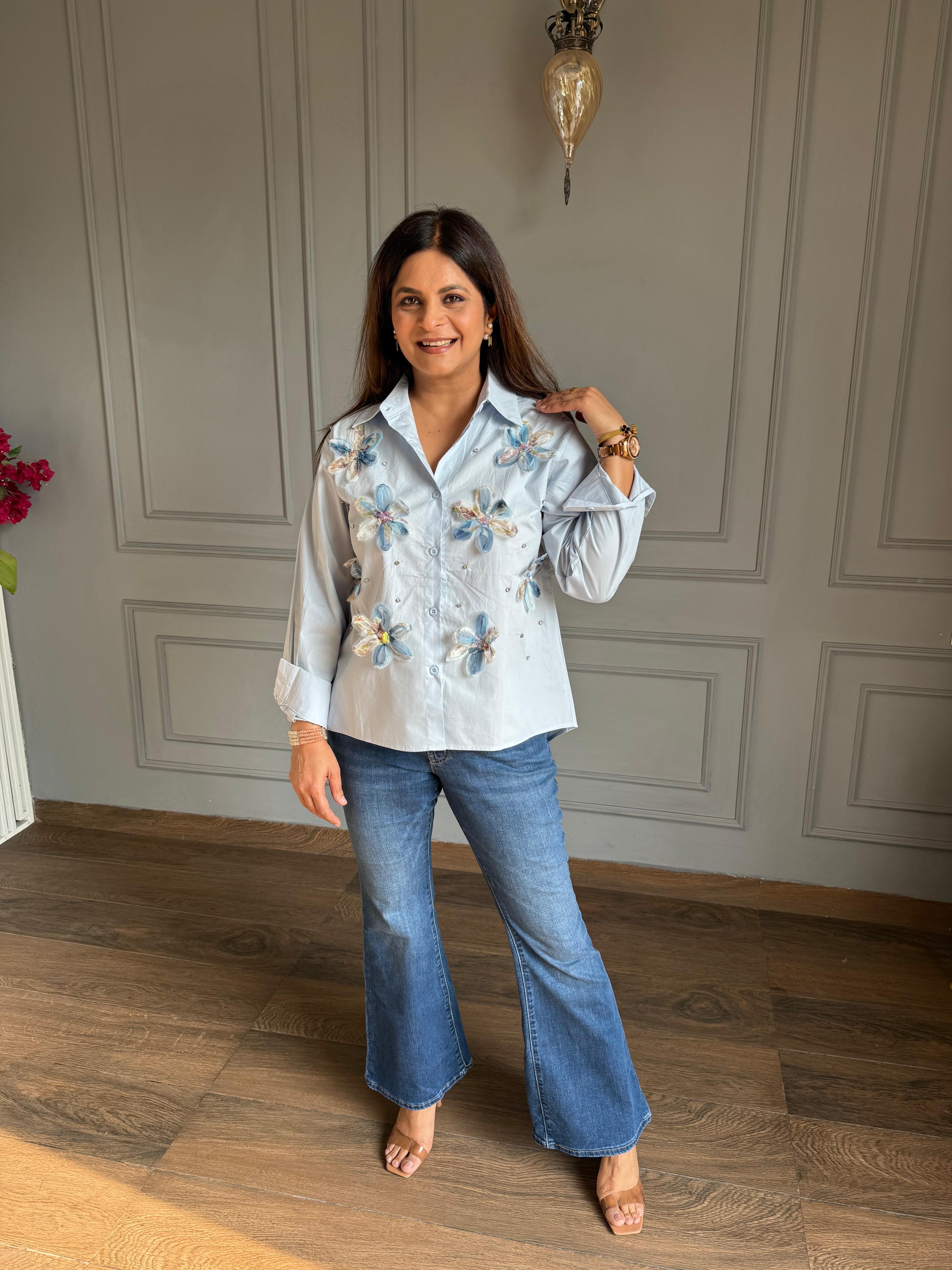 Cotton 3d flower embellished shirt (Net)