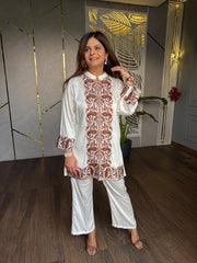 Kashmiri embroidery cotton-silk co-ord set (Henna)