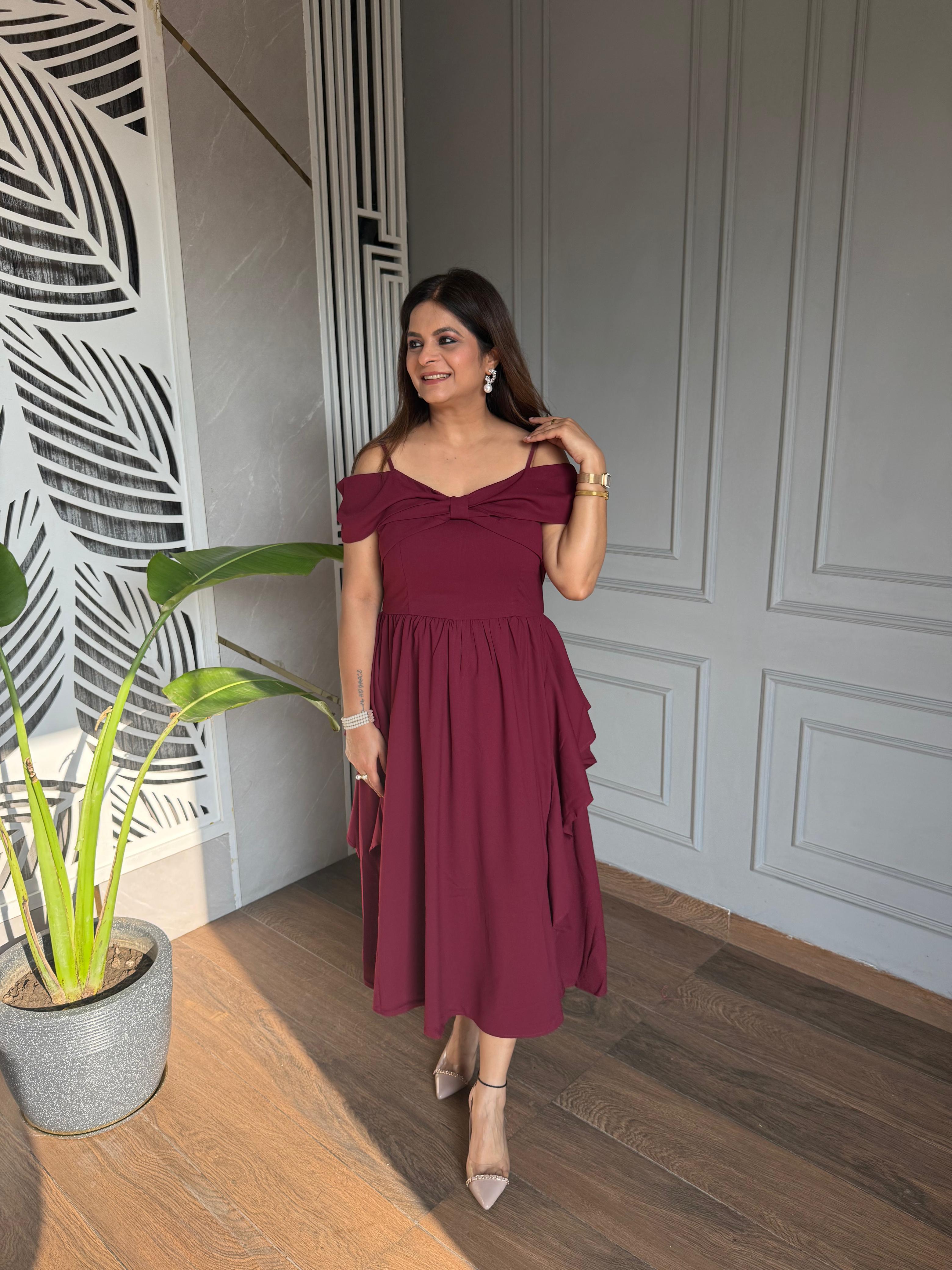 off shoulder dress singapore GISELLE PADDED RUFFLE OFF-SHOULDER SLIT MIDAXI DRESS (WHITE)
