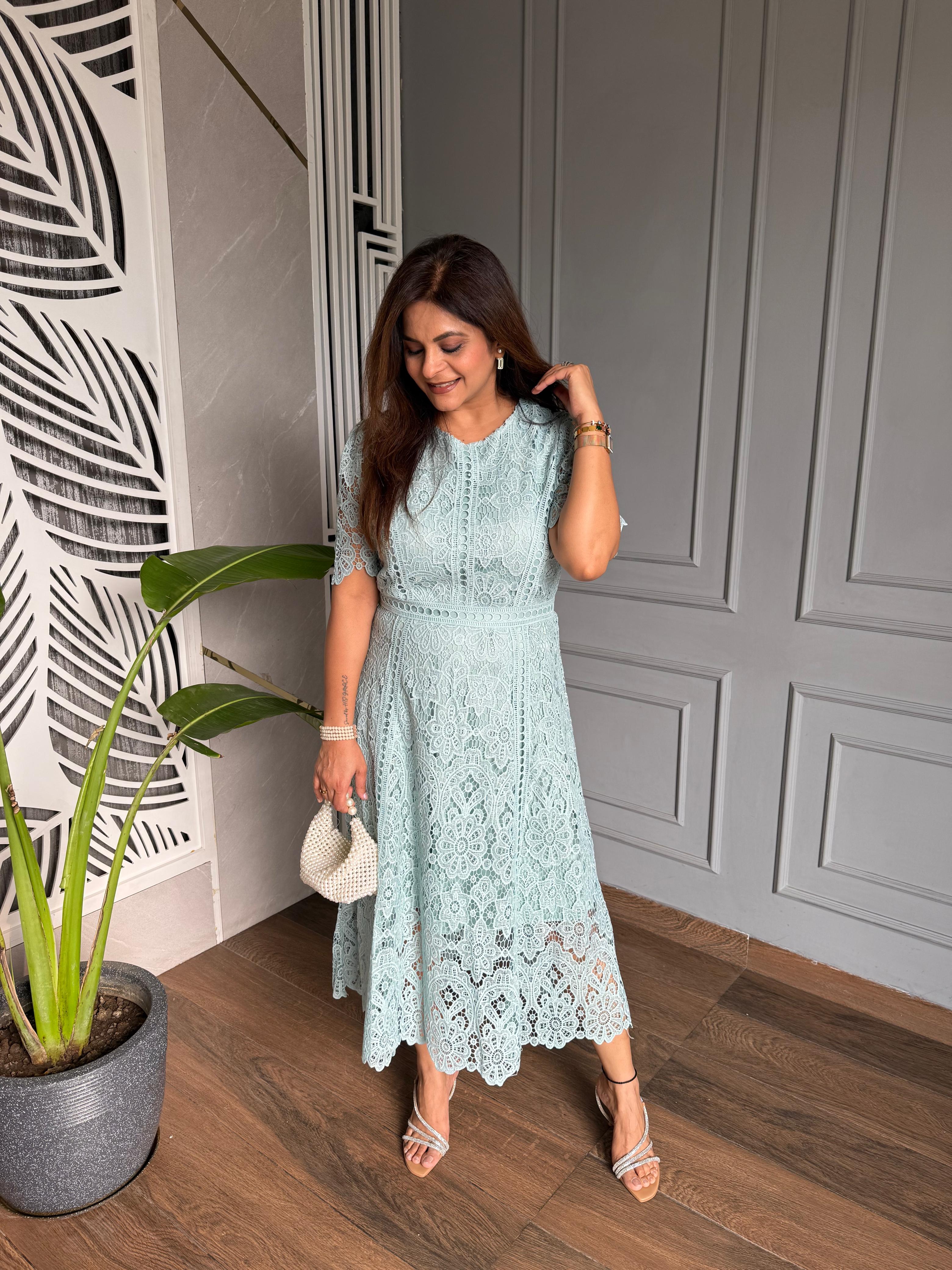 Cotton crochet calf length dress (Love)