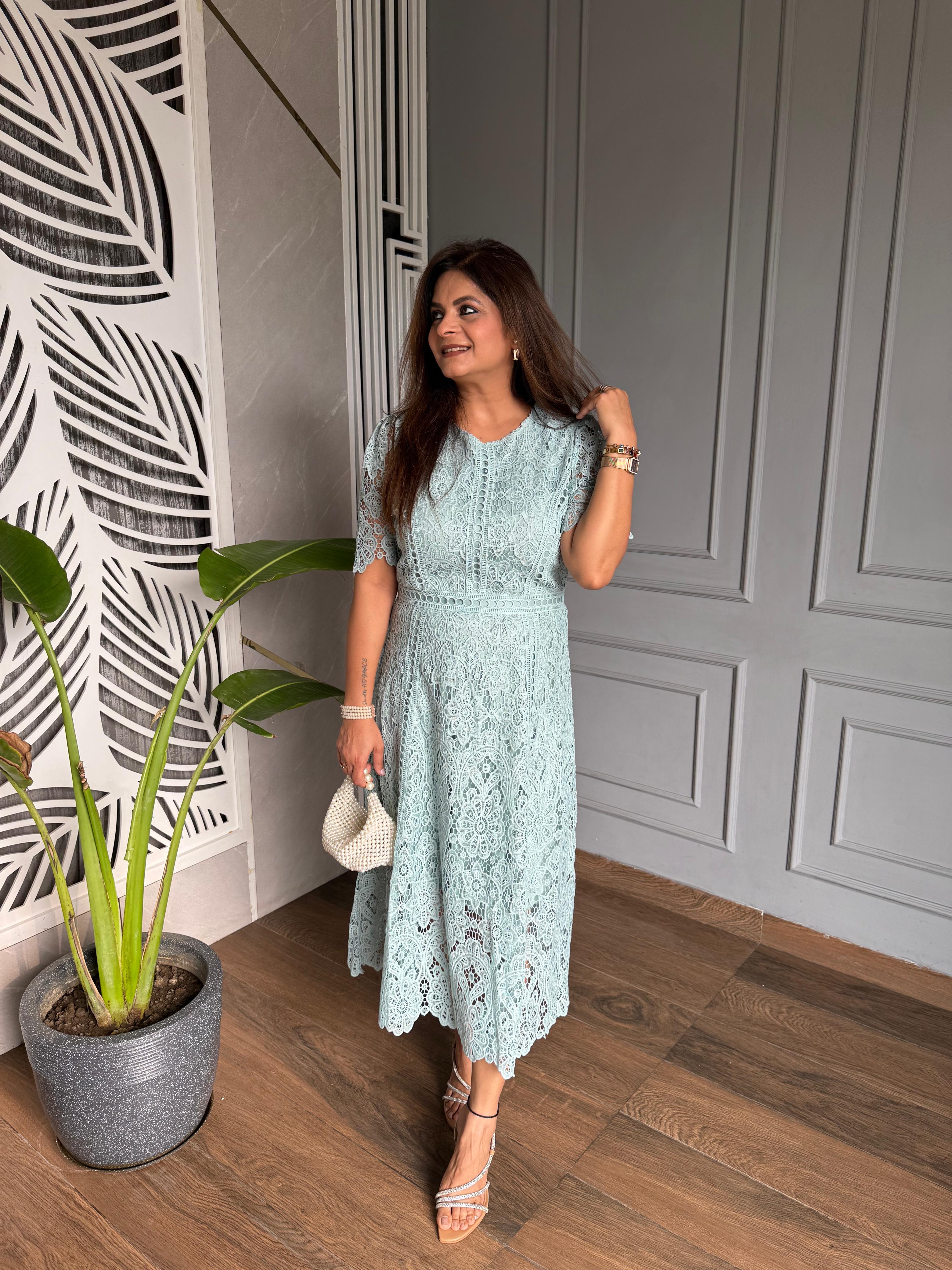 Cotton crochet calf length dress (Love)