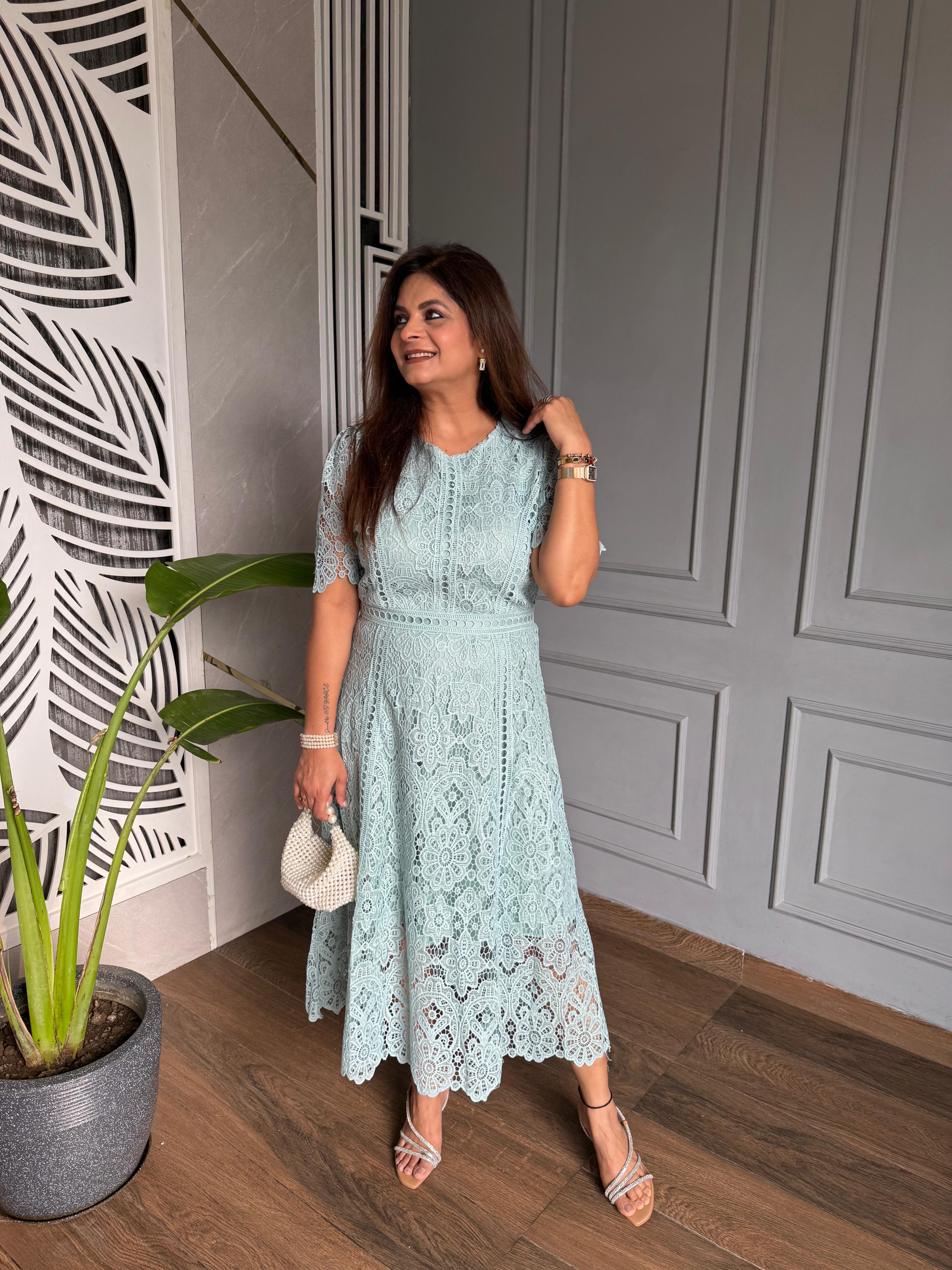 Cotton crochet calf length dress (Love)