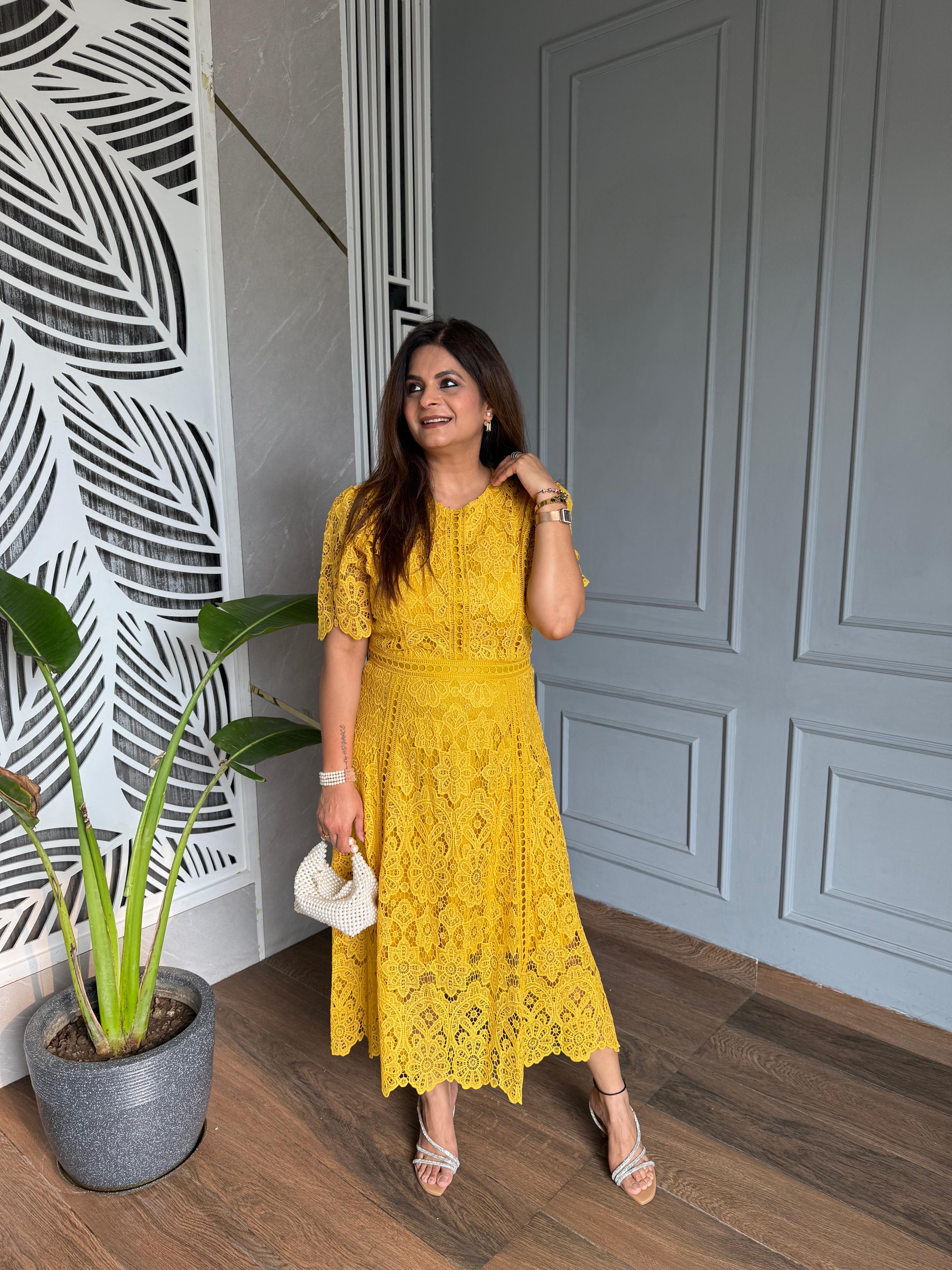 Cotton crochet calf length dress (Love)