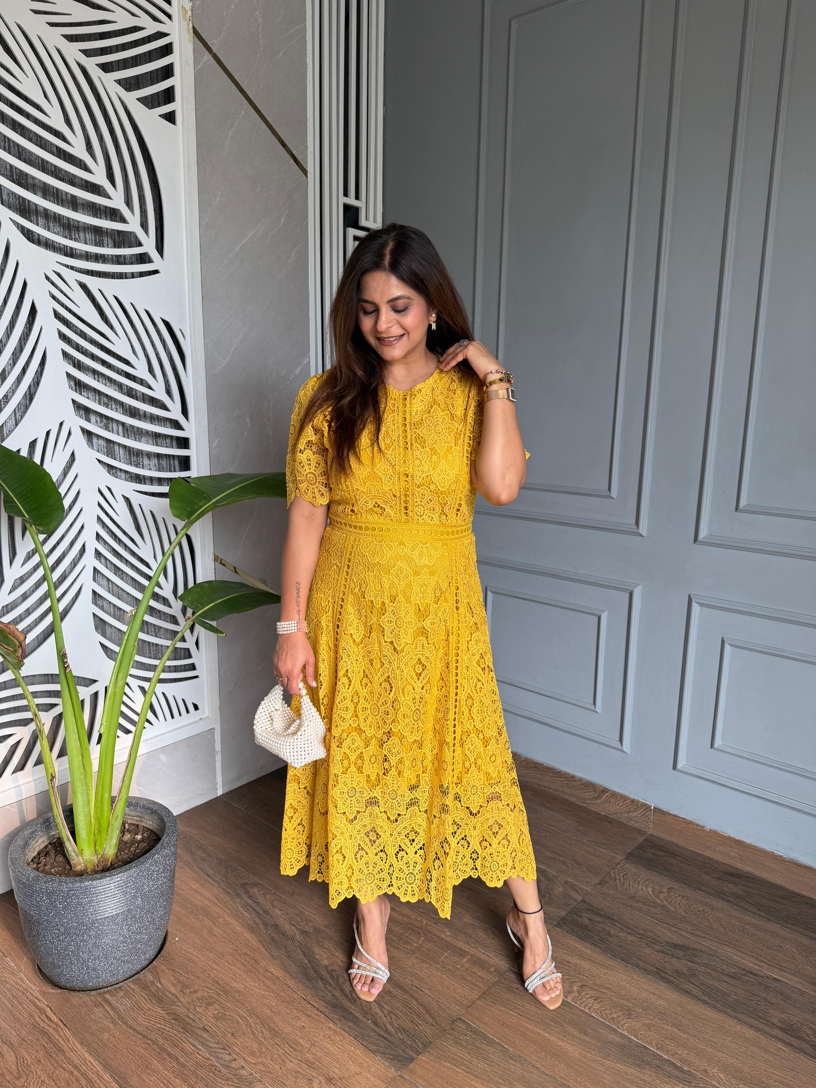 Cotton crochet calf length dress (Love)