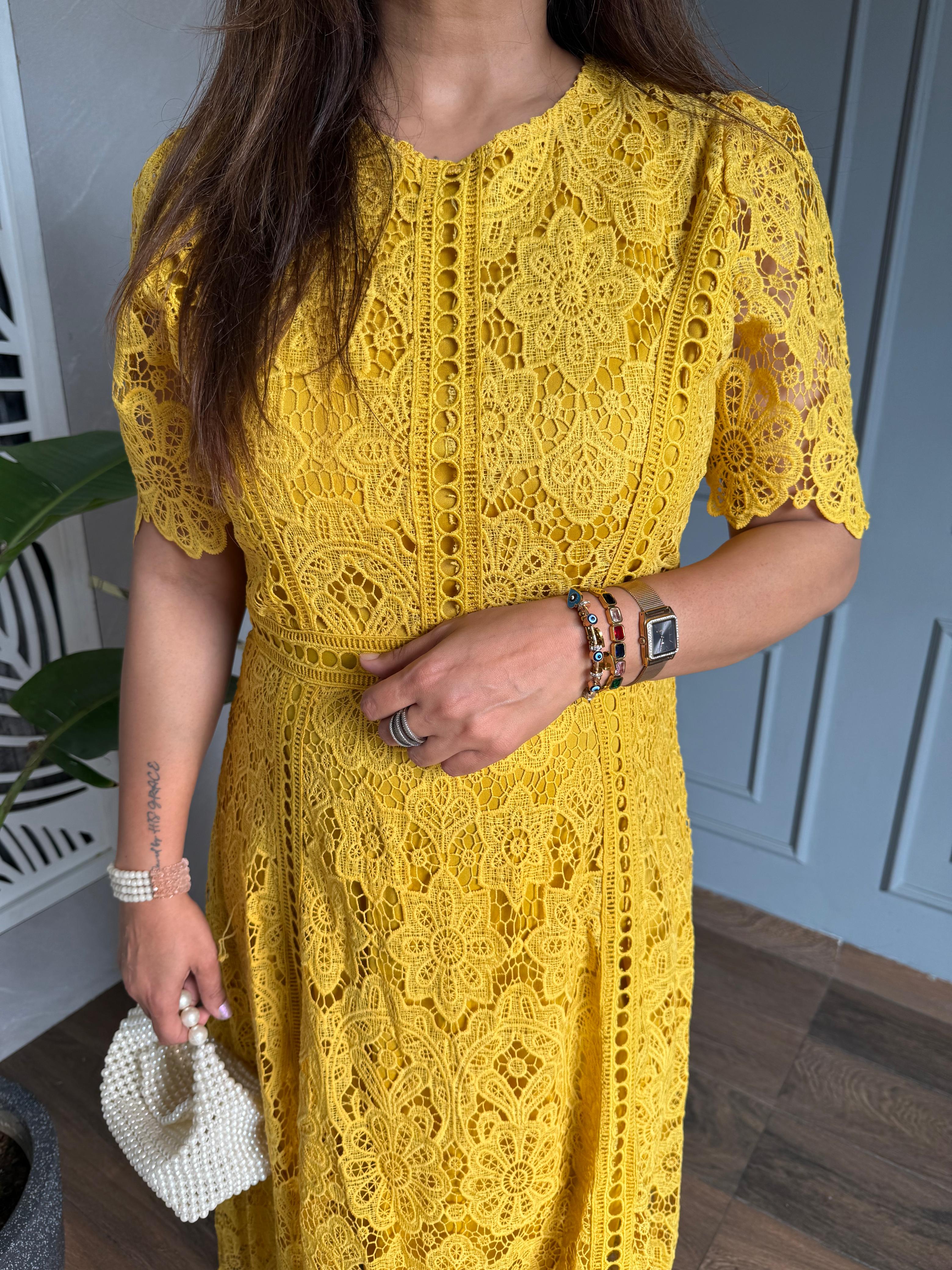 Cotton crochet calf length dress (Love)