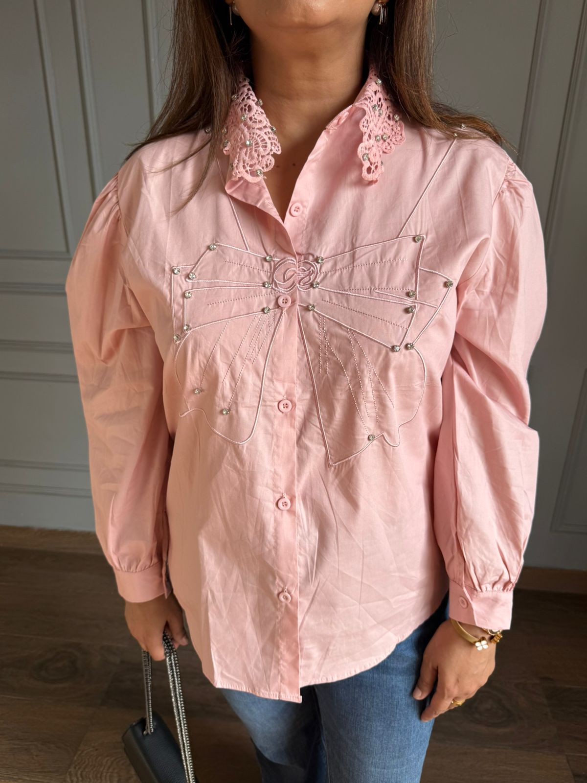 Cotton bow shirt with stud work (Bow)
