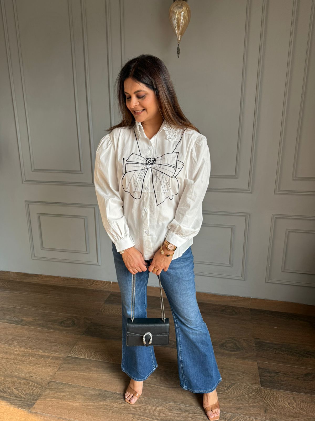 Cotton bow shirt with stud work (Bow)