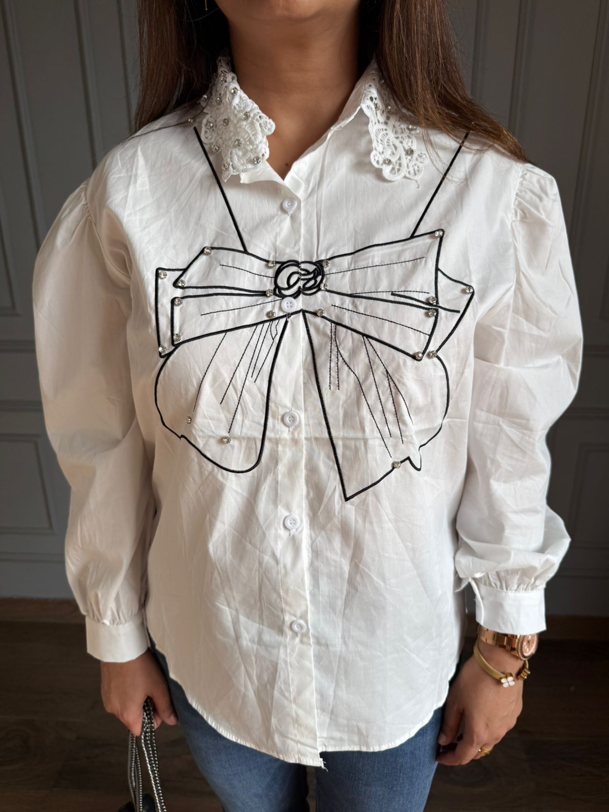 Cotton bow shirt with stud work (Bow)