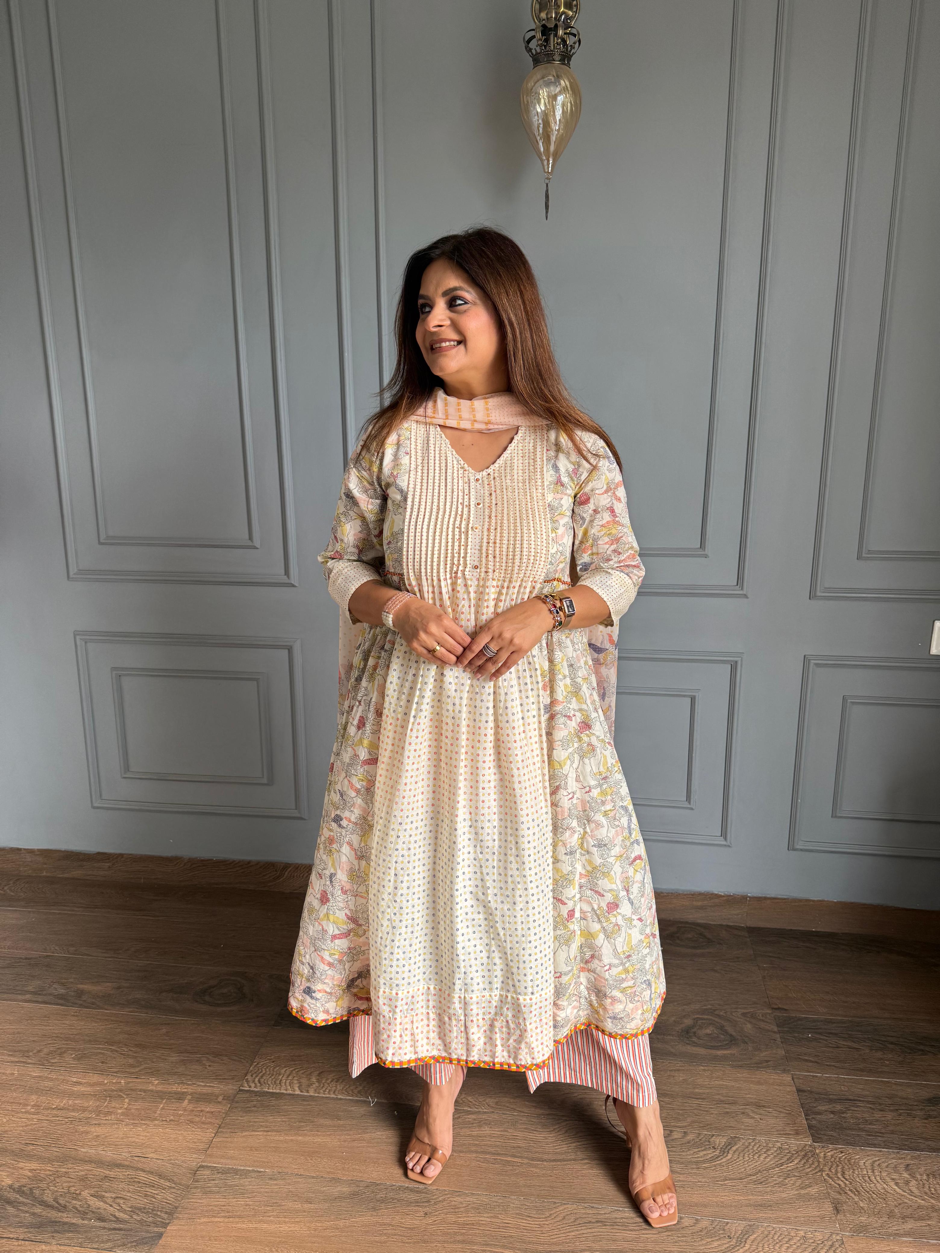 Pure cotton A lined short anarkali suit (Hazel)